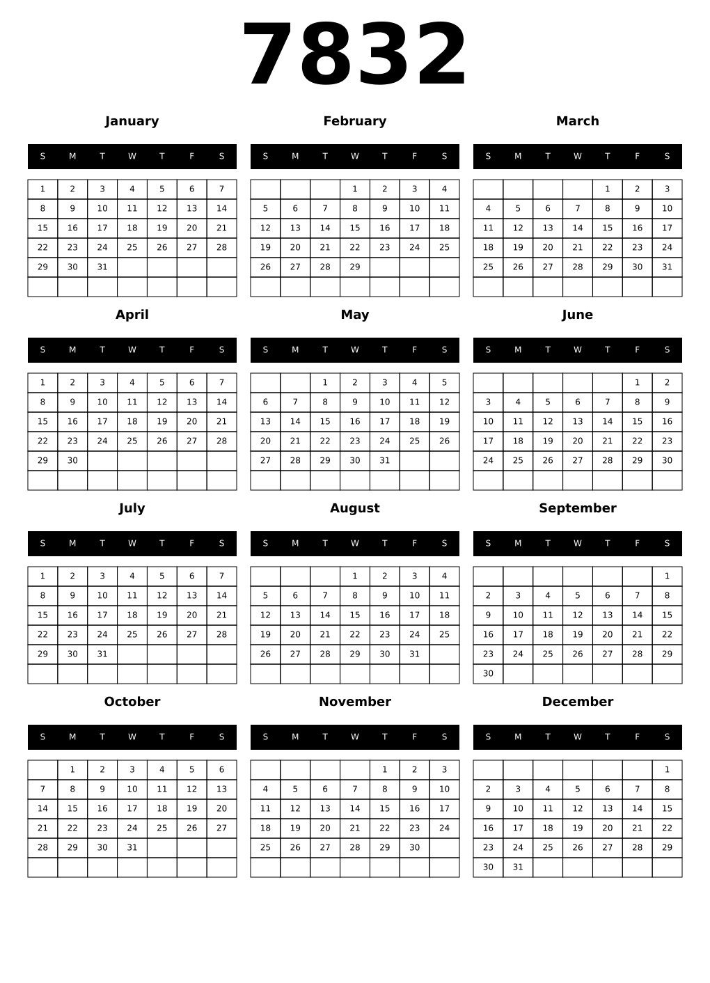 Printable 7832 Calendars