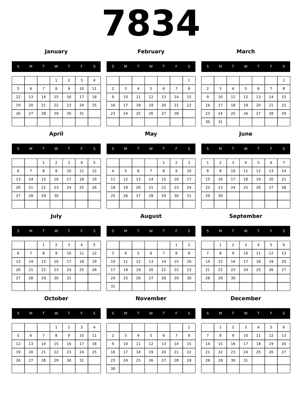 Printable 7834 Calendars