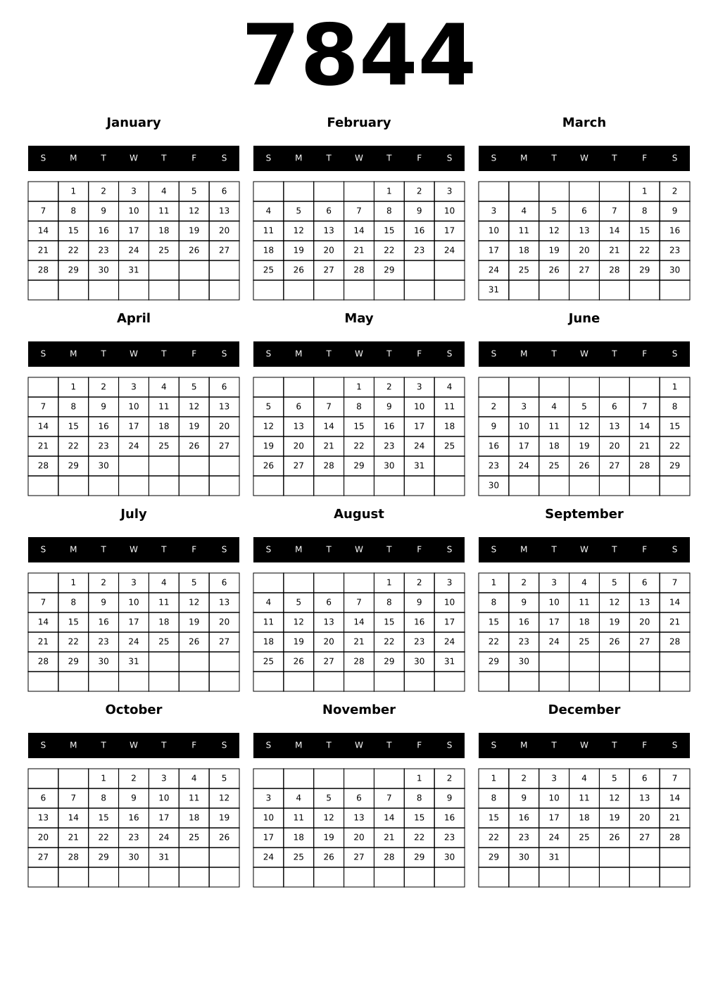 Printable 7844 Calendars
