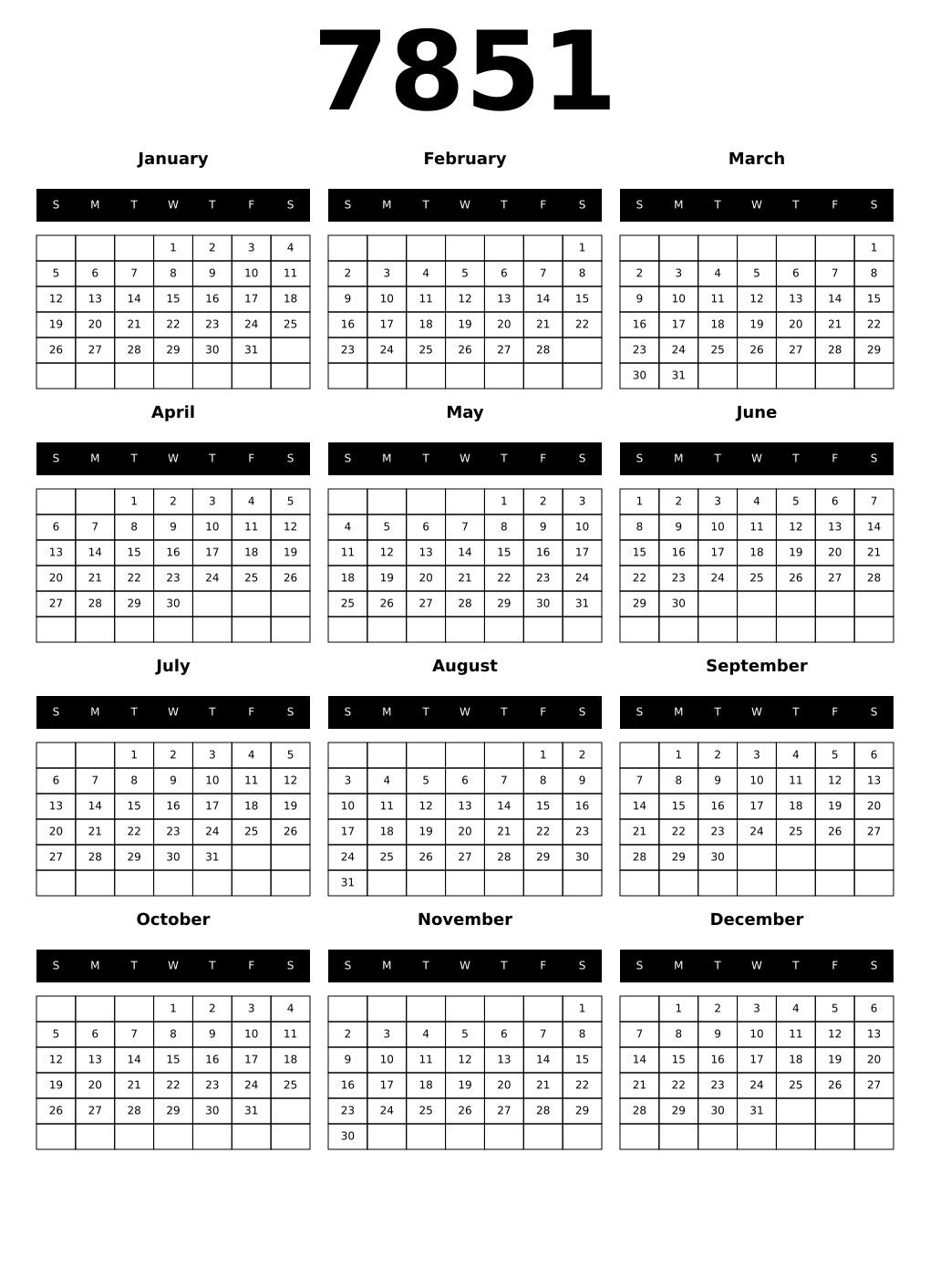 Printable 7851 Calendars