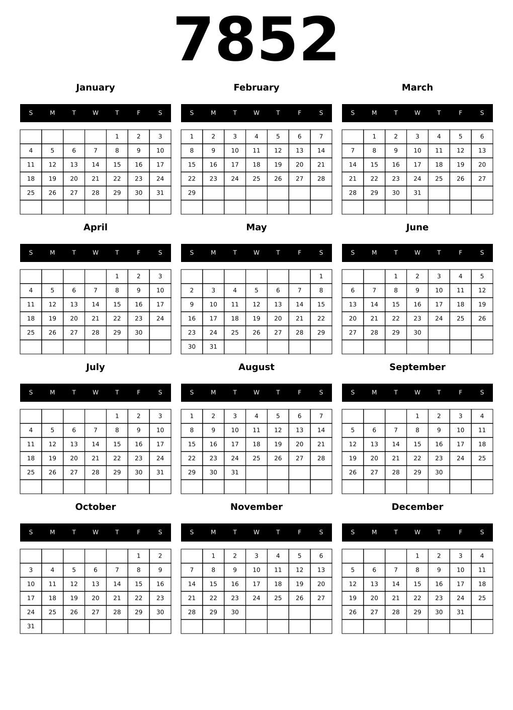 Printable 7852 Calendars