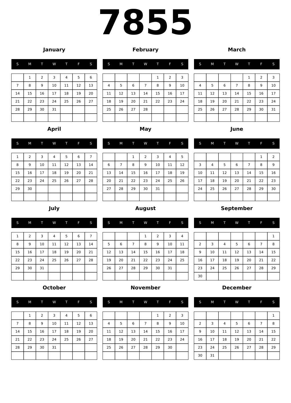 Printable 7855 Calendars