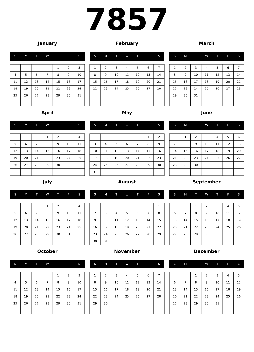 Printable 7857 Calendars