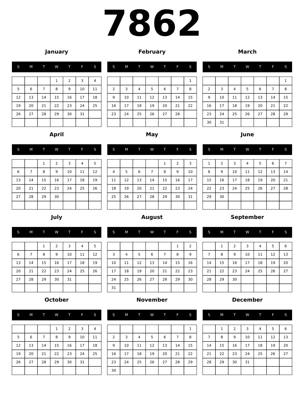 Printable 7862 Calendars