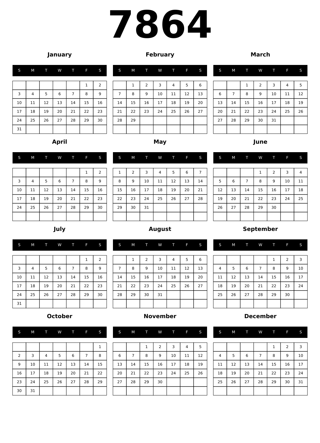 Printable 7864 Calendars