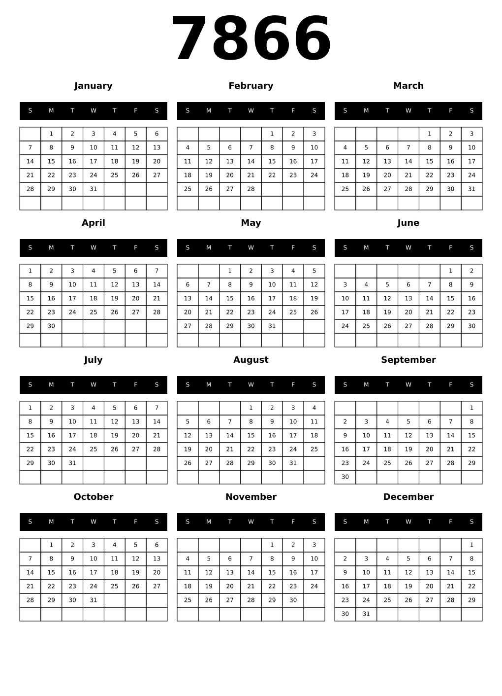 Printable 7866 Calendars
