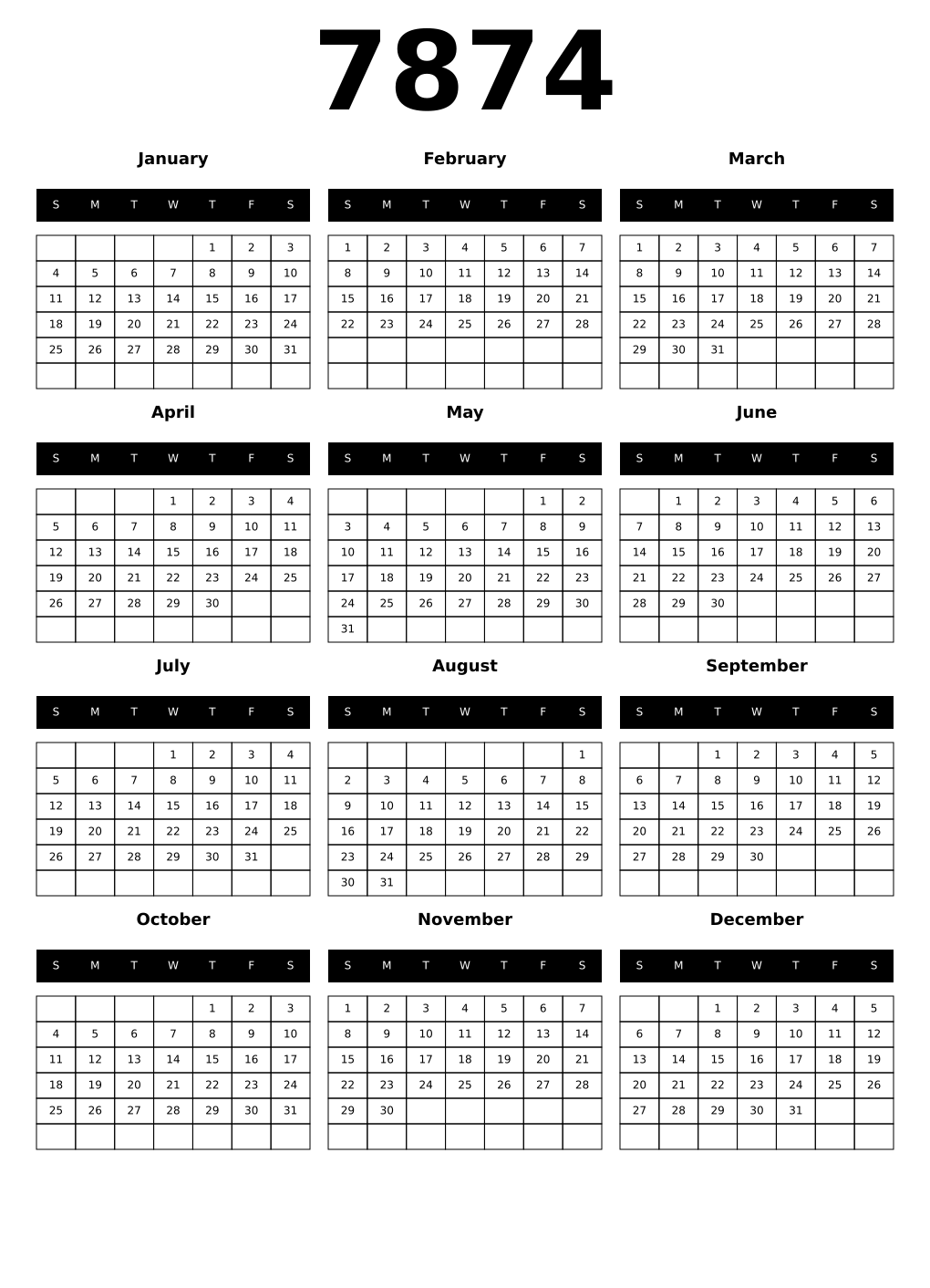 Printable 7874 Calendars