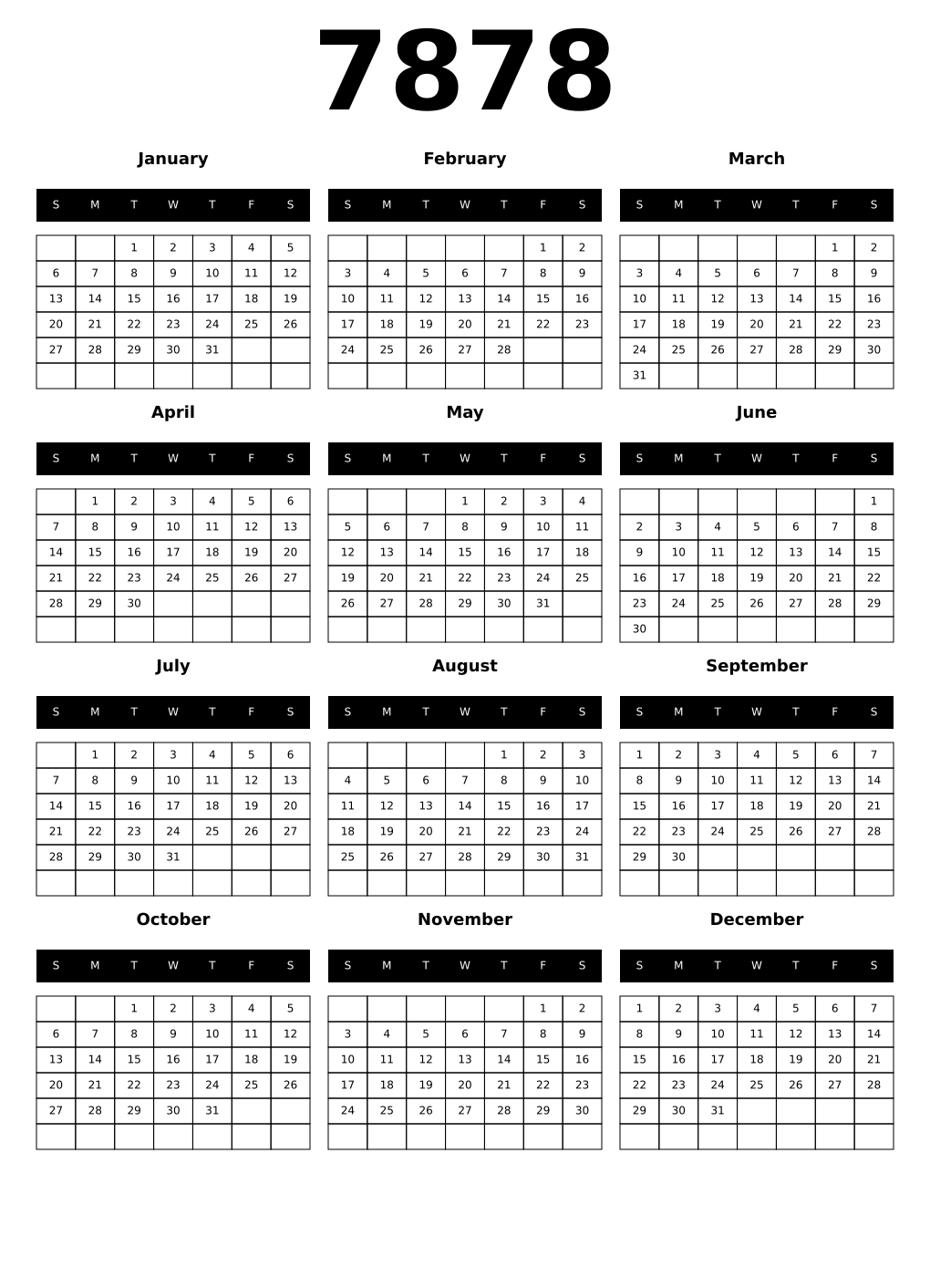 Printable 7878 Calendars