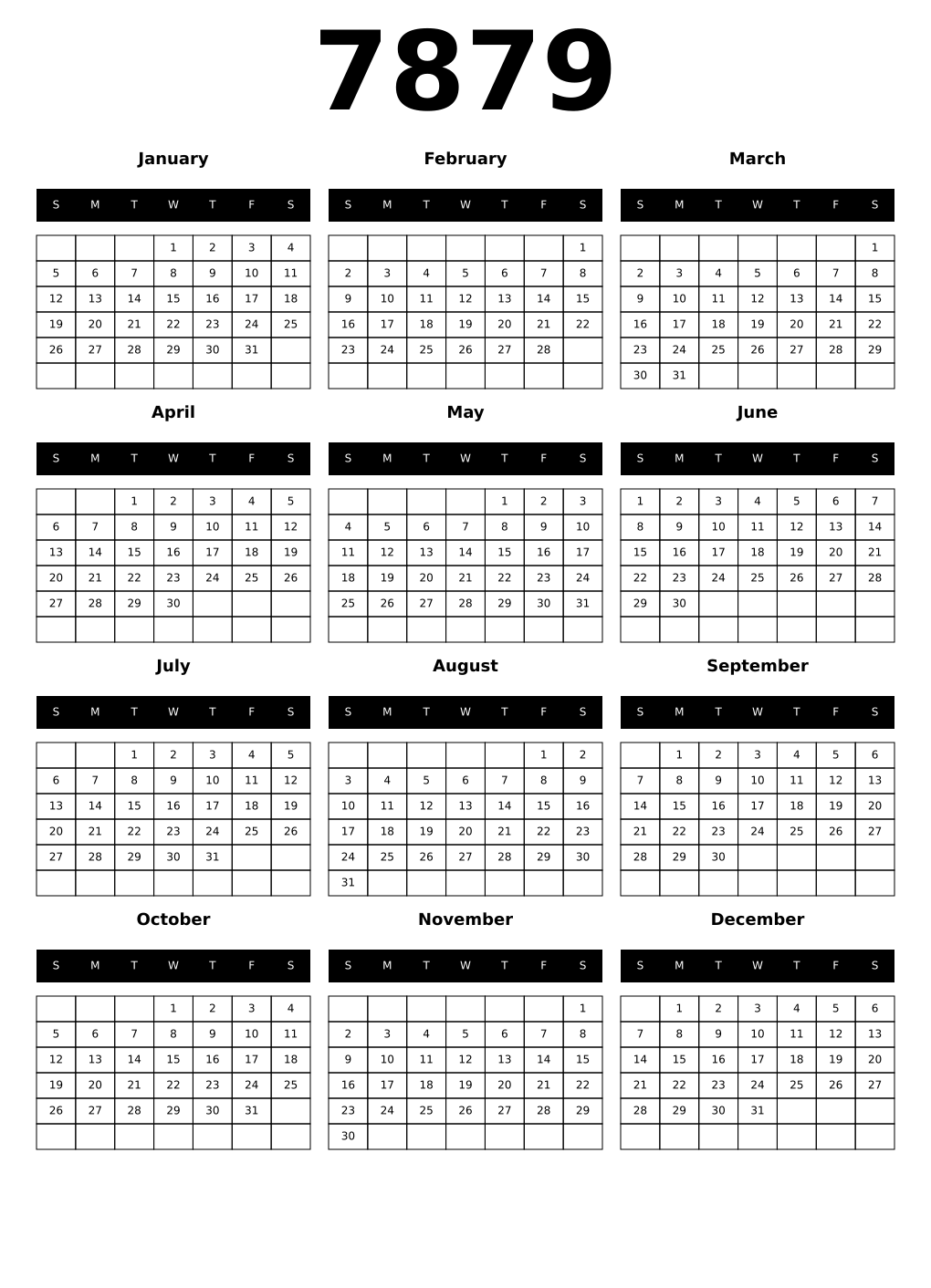 Printable 7879 Calendars
