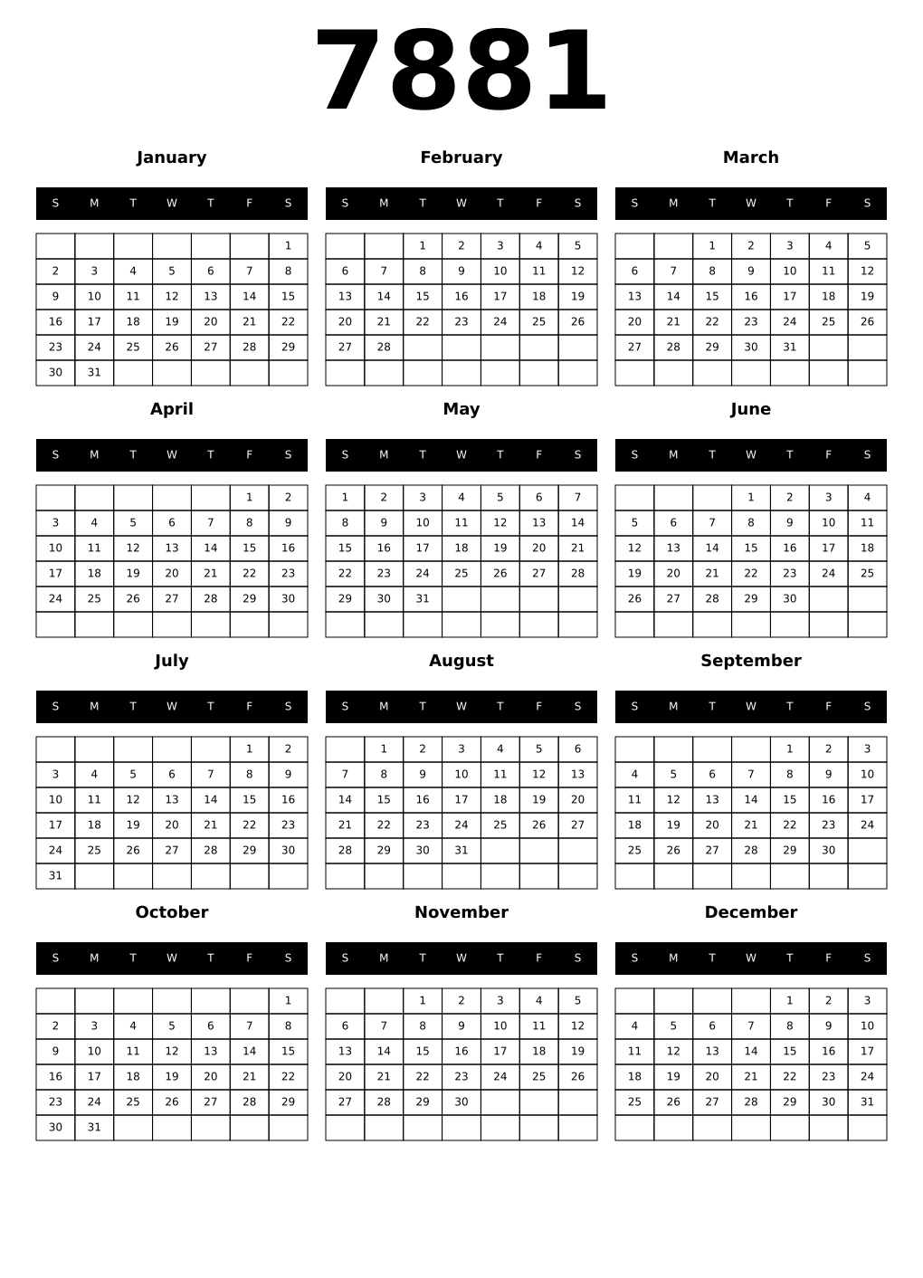 Printable 7881 Calendars