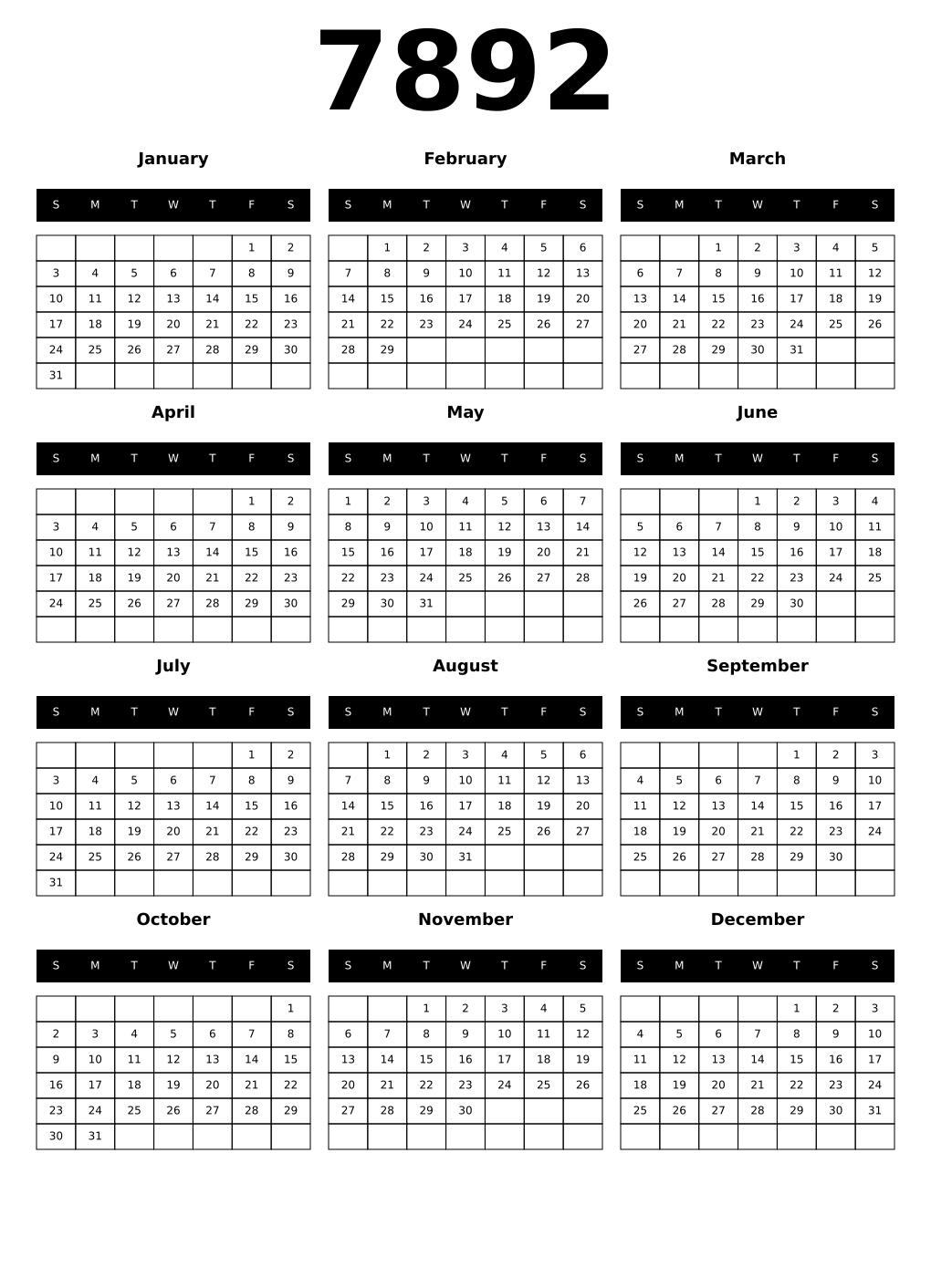 Printable 7892 Calendars