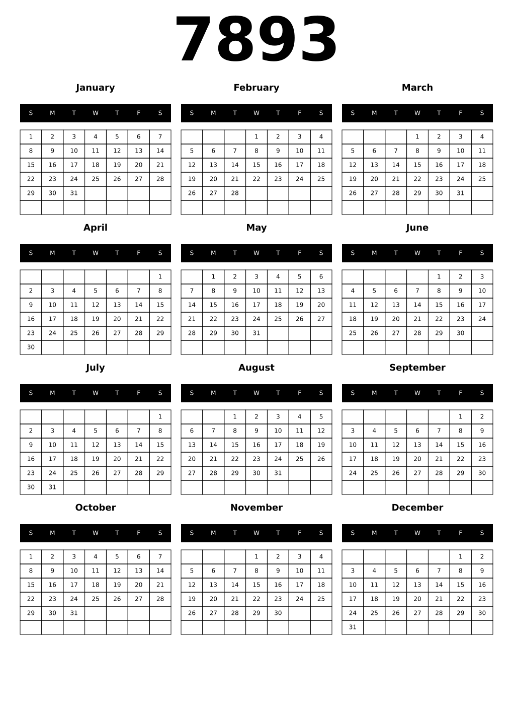 Printable 7893 Calendars