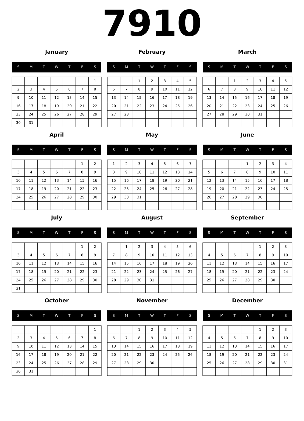 Printable 7910 Calendars