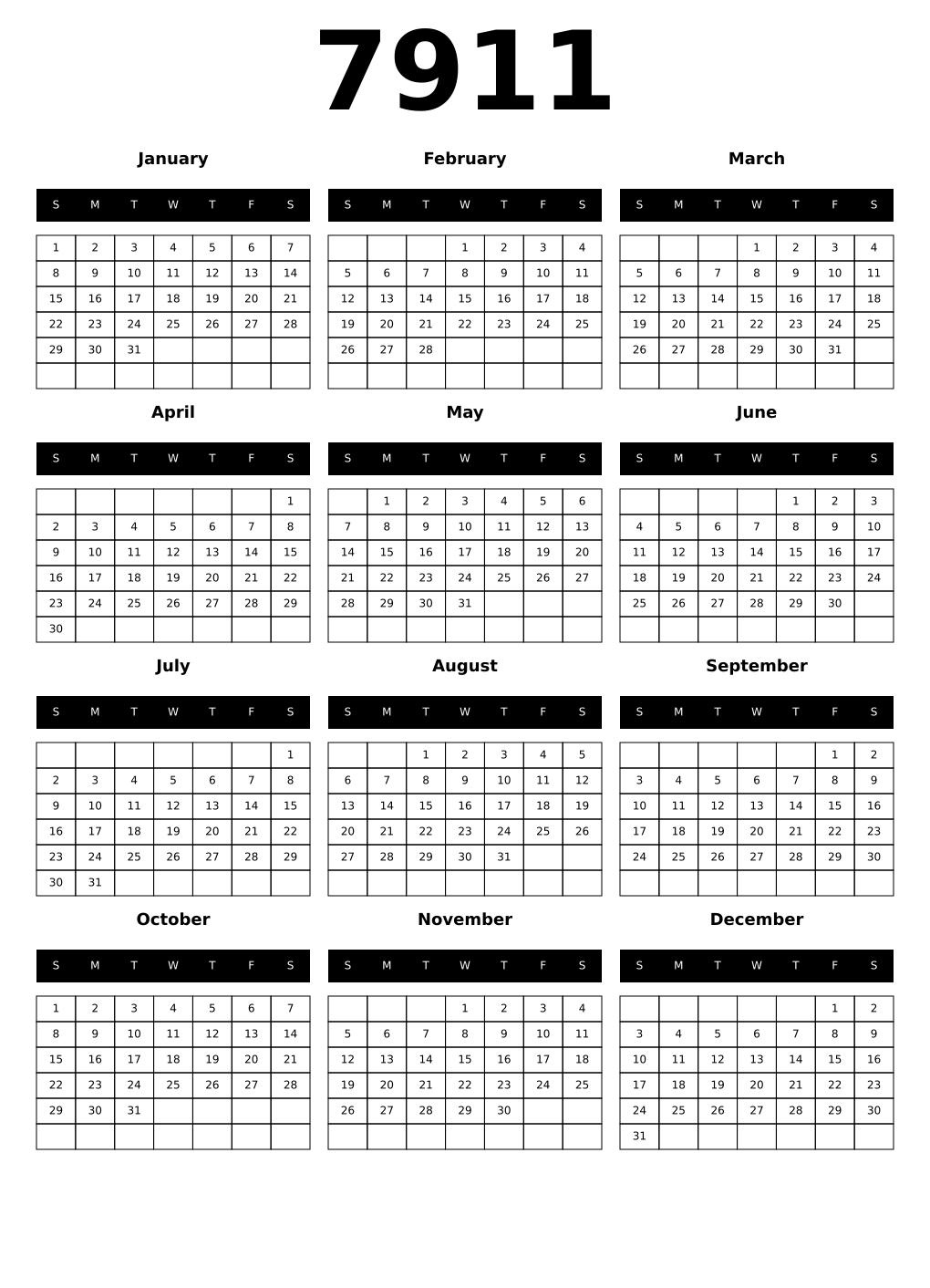 Printable 7911 Calendars