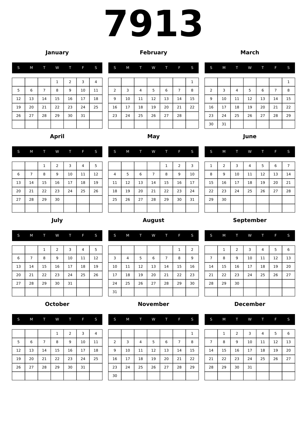 Printable 7913 Calendars