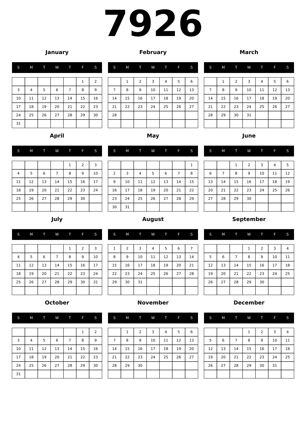 Printable 7926 Calendars