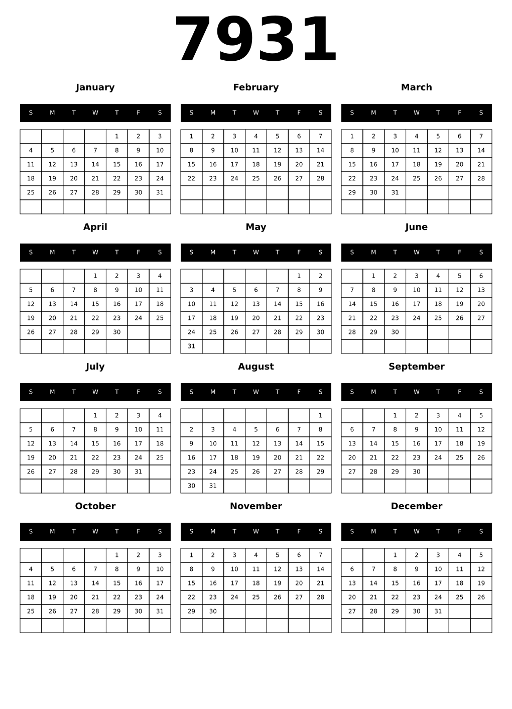 Printable 7931 Calendars