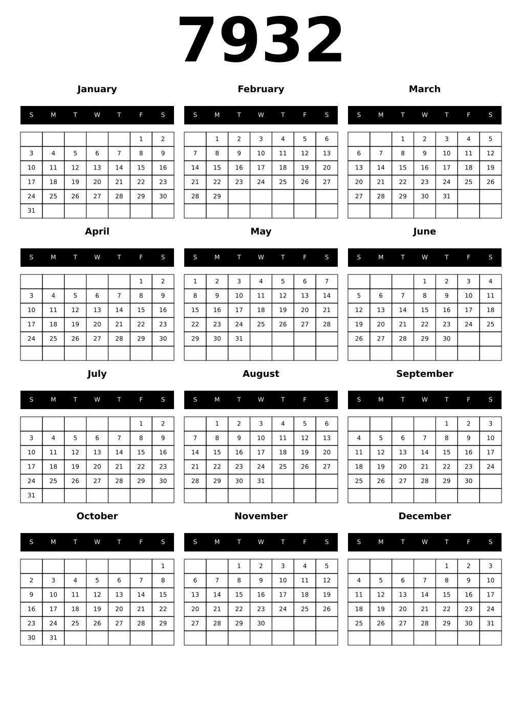 Printable 7932 Calendars