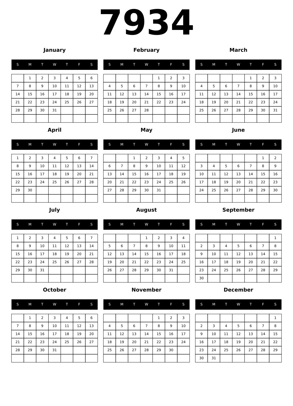 Printable 7934 Calendars