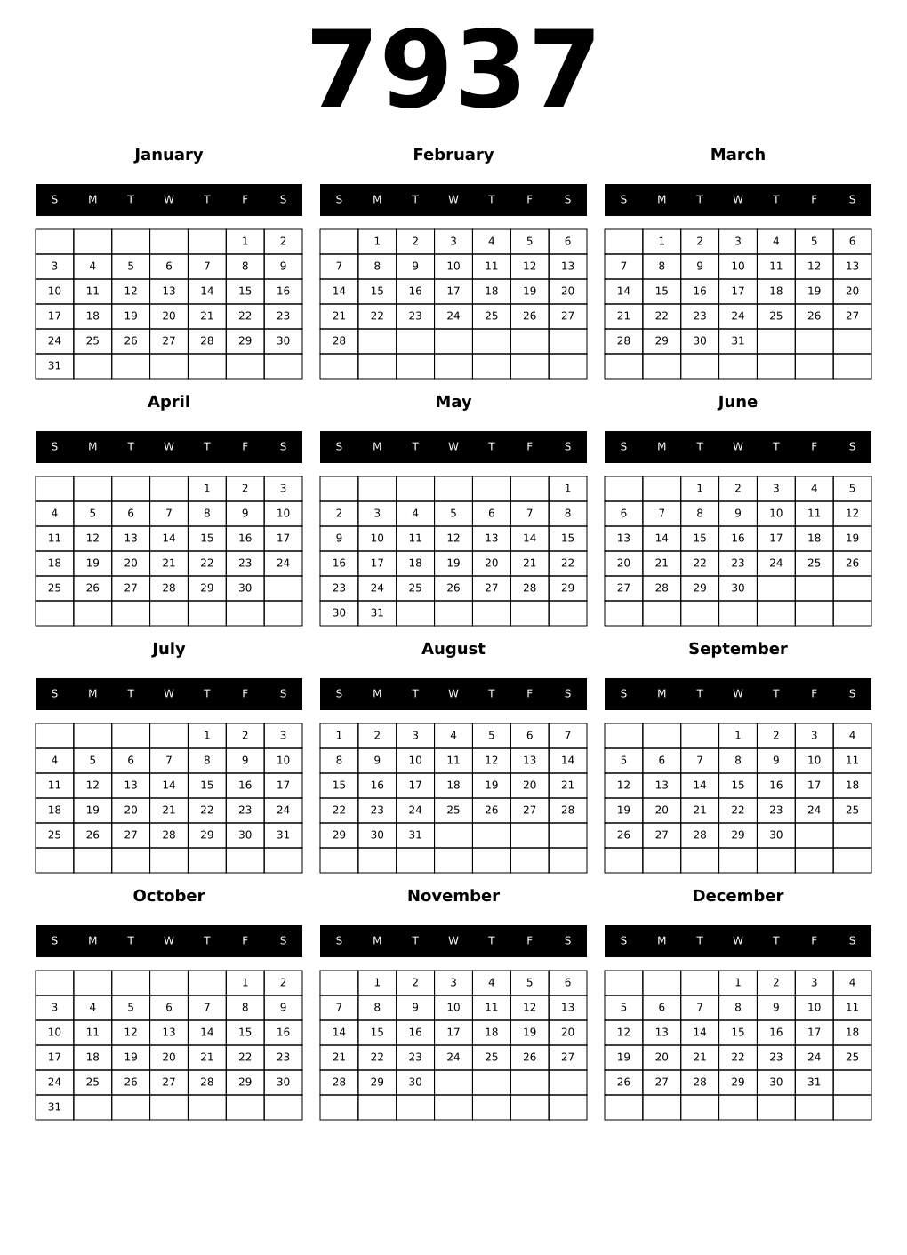 Printable 7937 Calendars