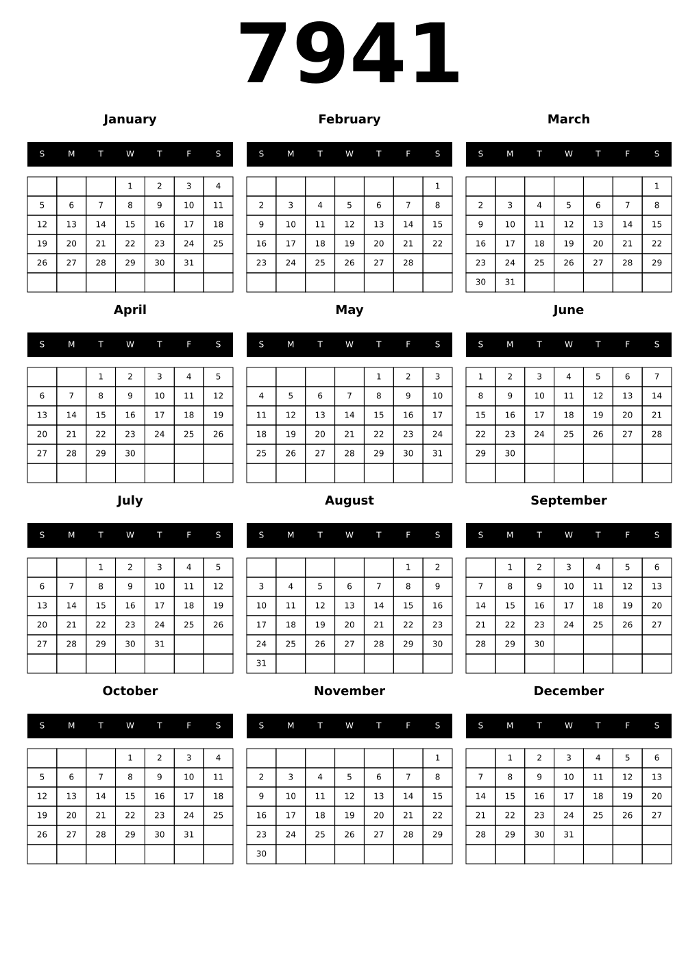 Printable 7941 Calendars