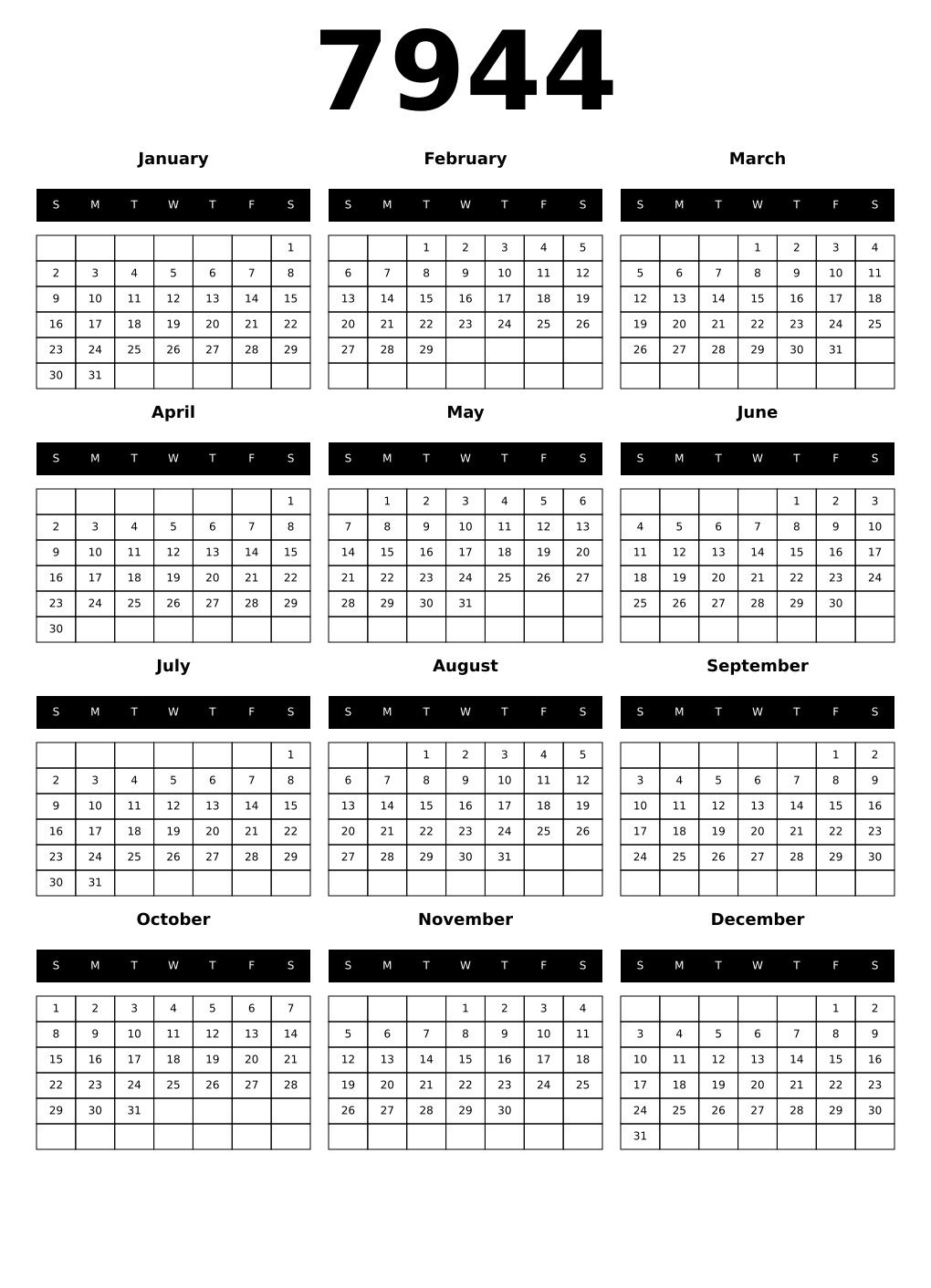Printable 7944 Calendars