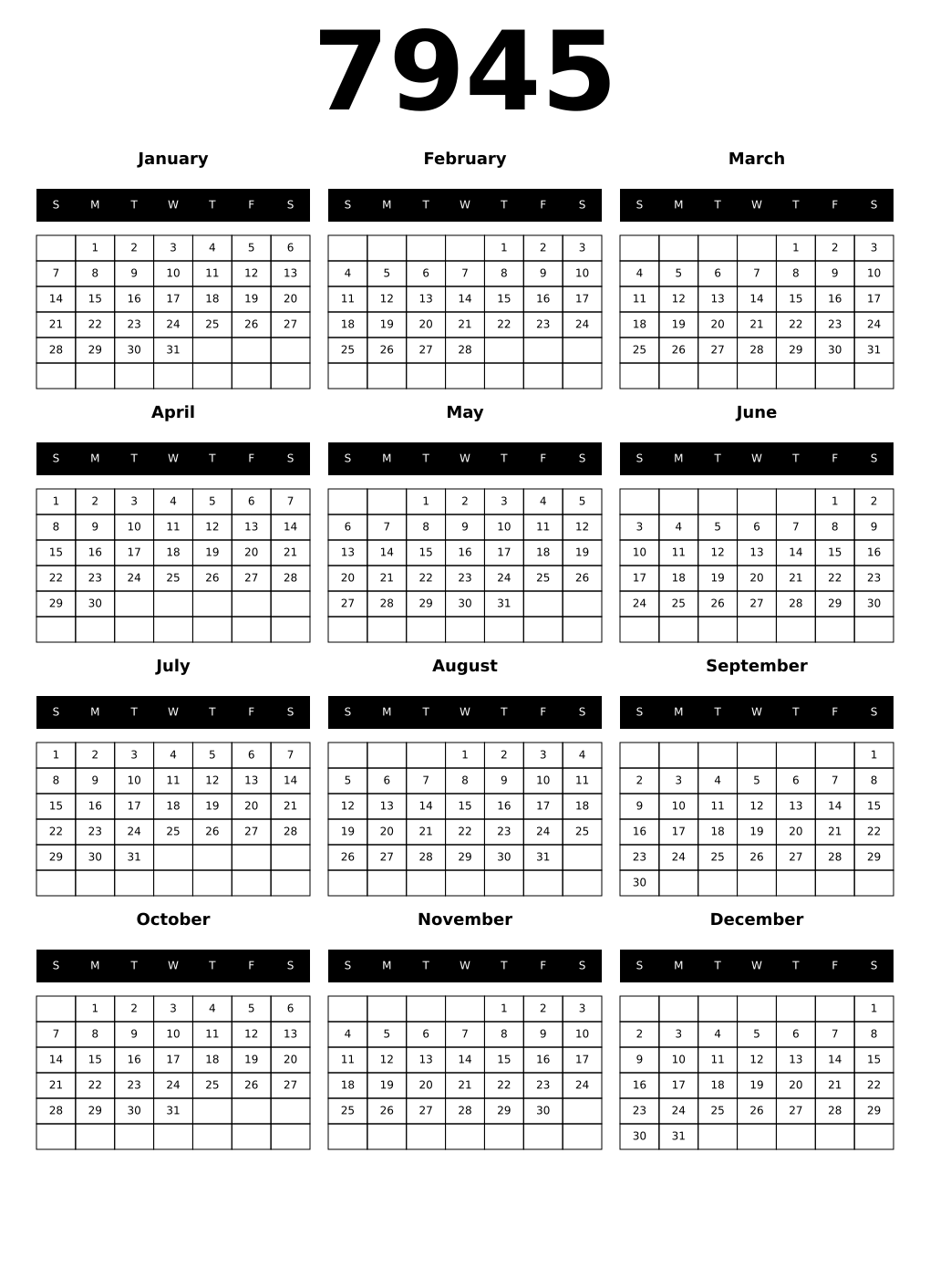 Printable 7945 Calendars