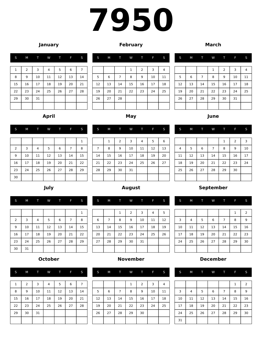 Printable 7950 Calendars