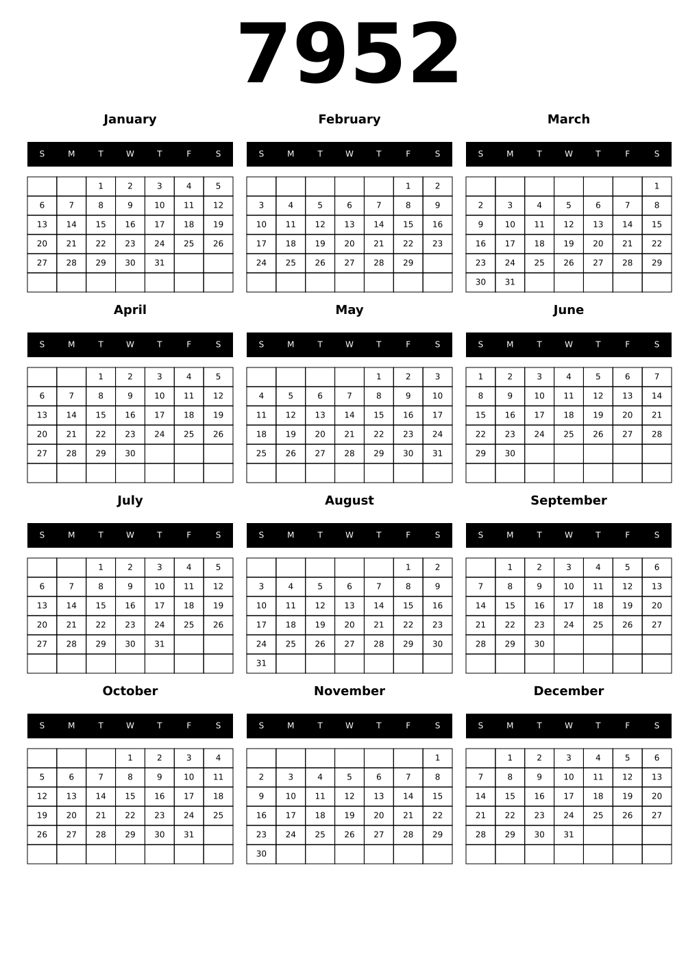 Printable 7952 Calendars