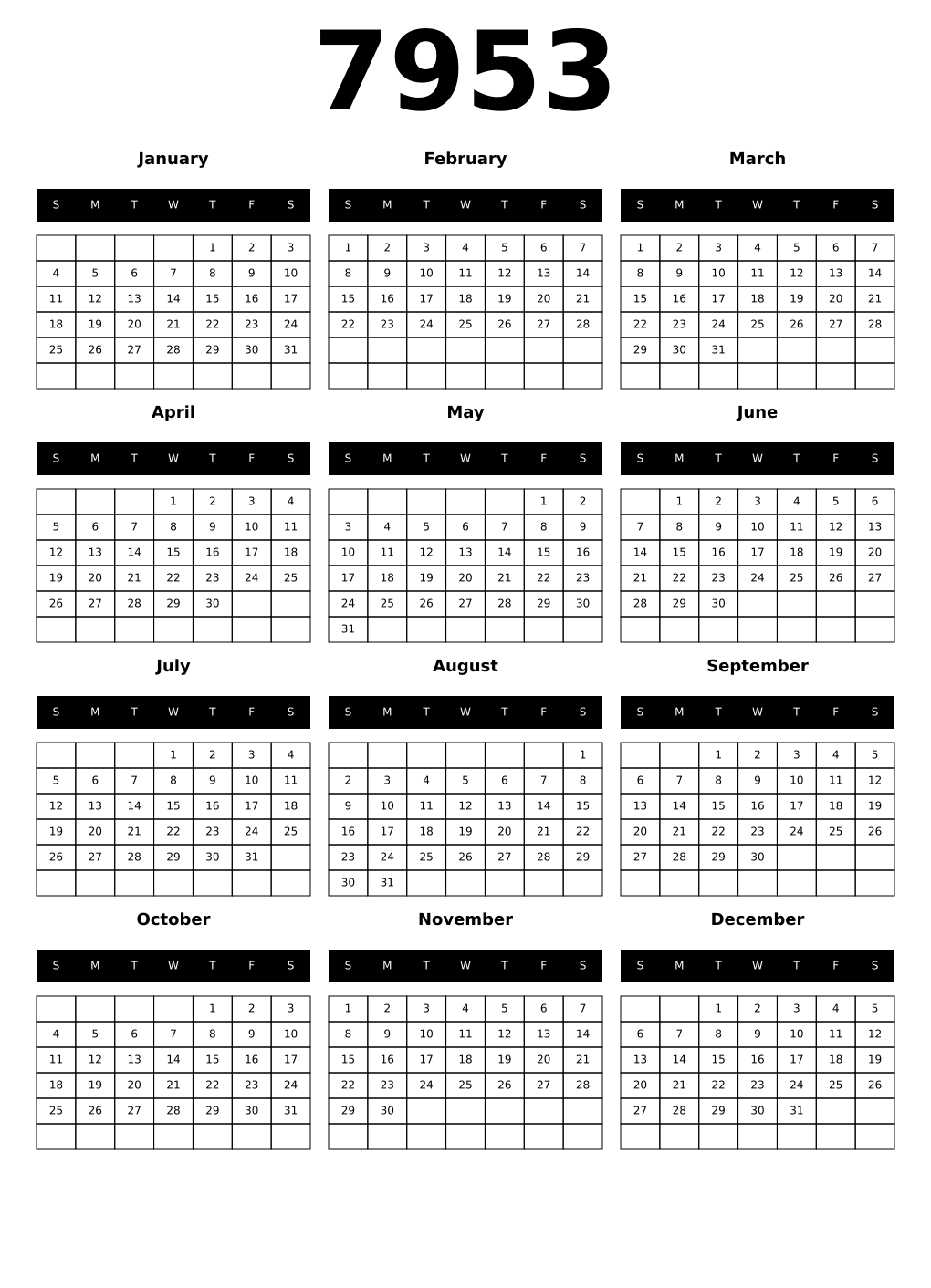 Printable 7953 Calendars
