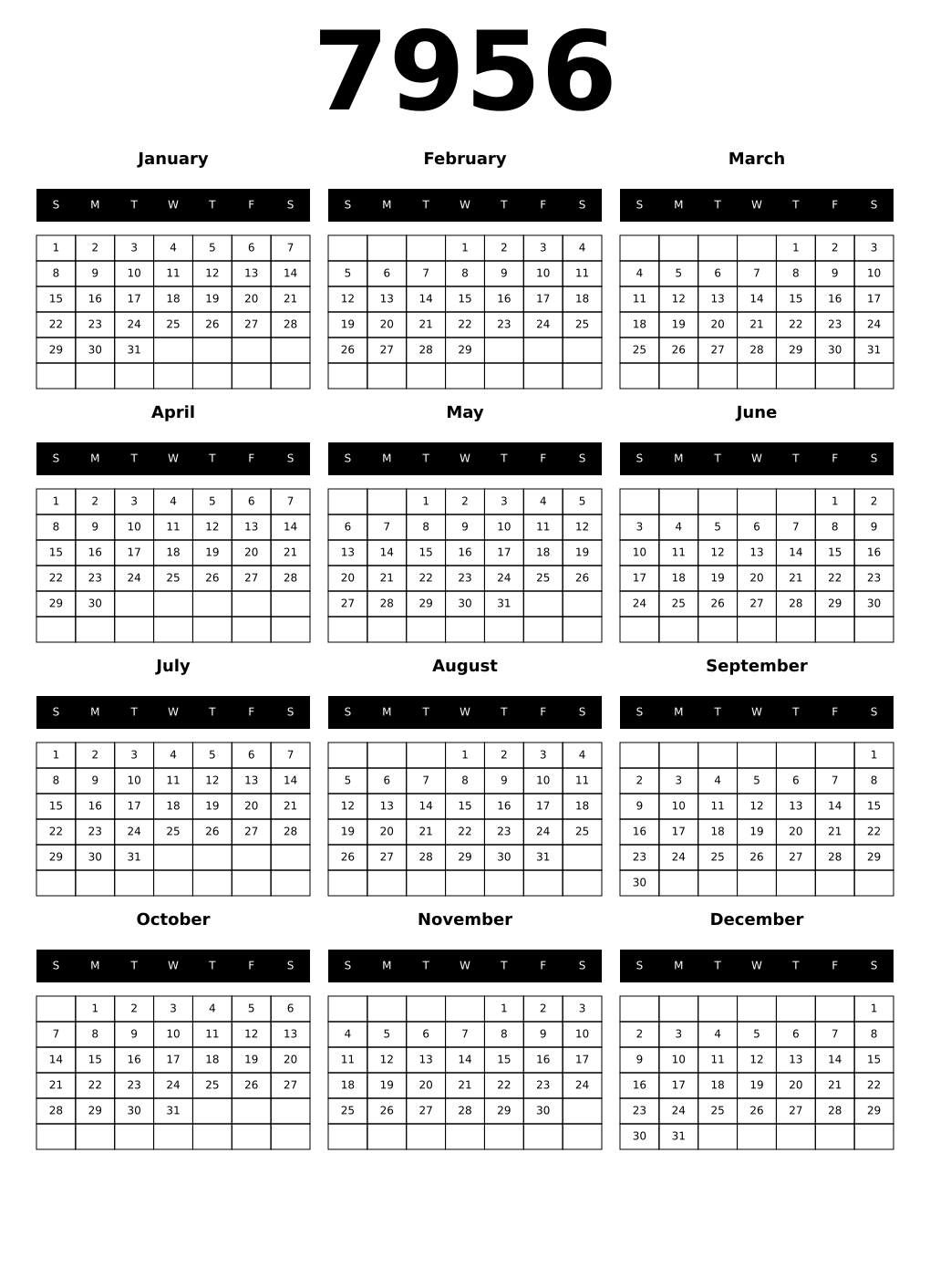 Printable 7956 Calendars