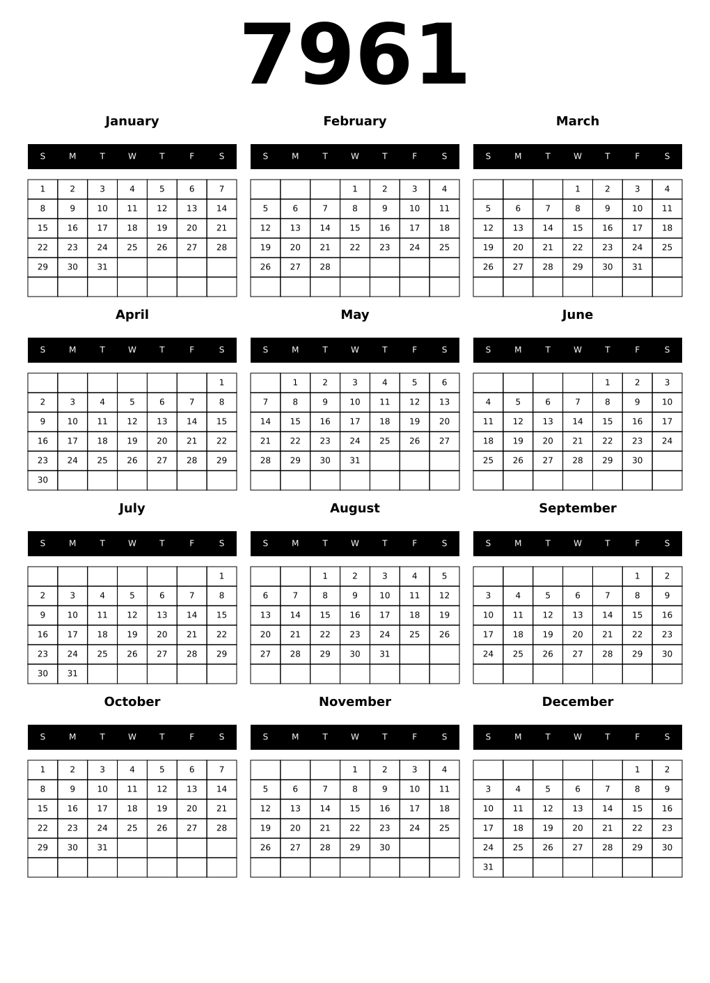 Printable 7961 Calendars