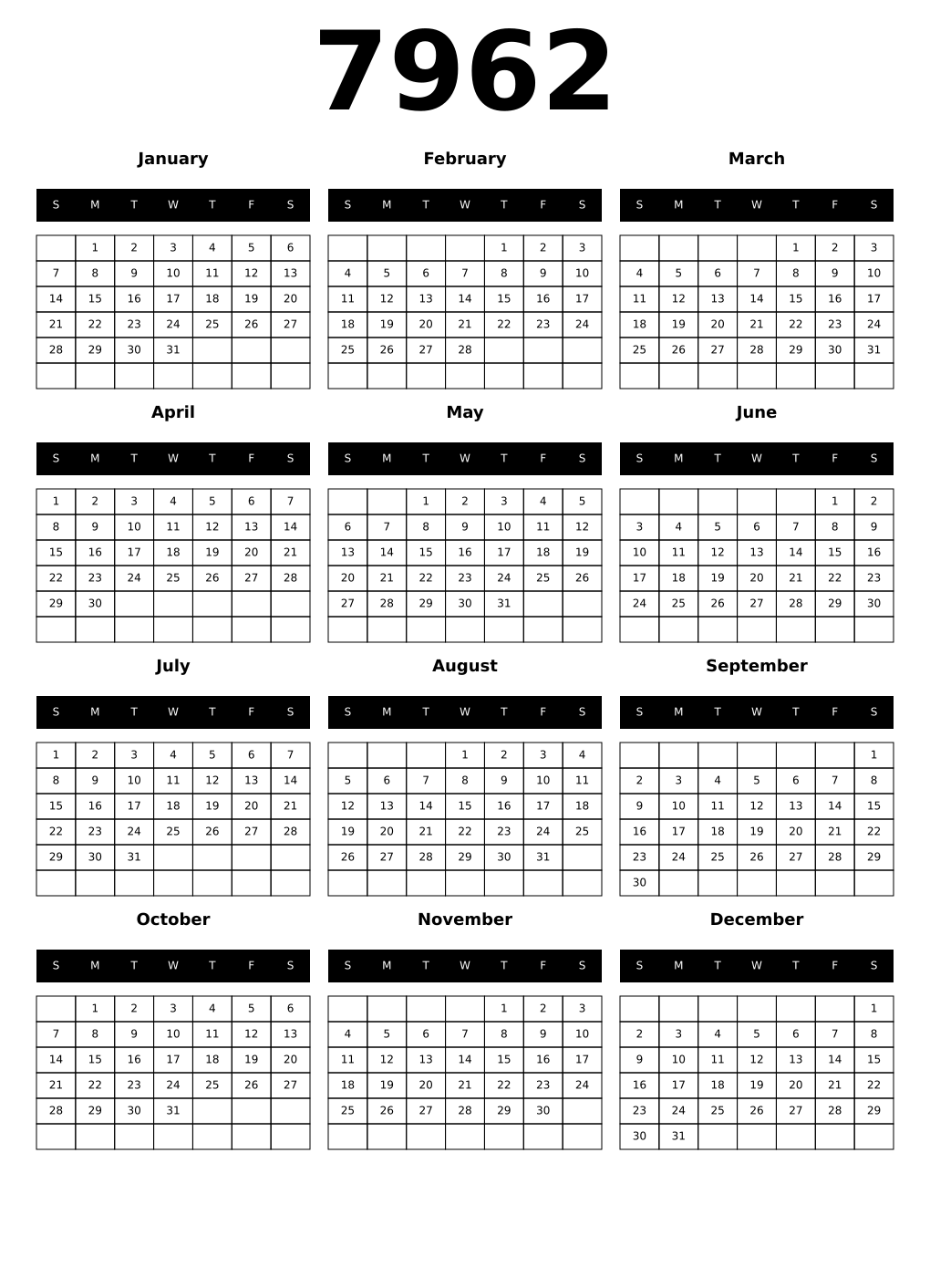 Printable 7962 Calendars