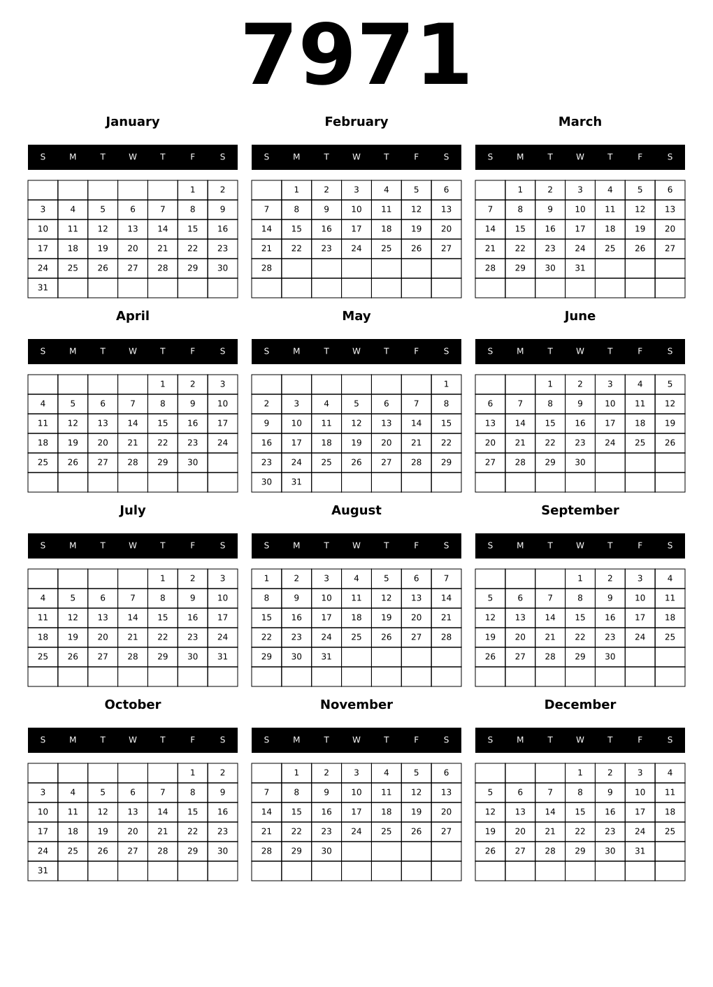 Printable 7971 Calendars