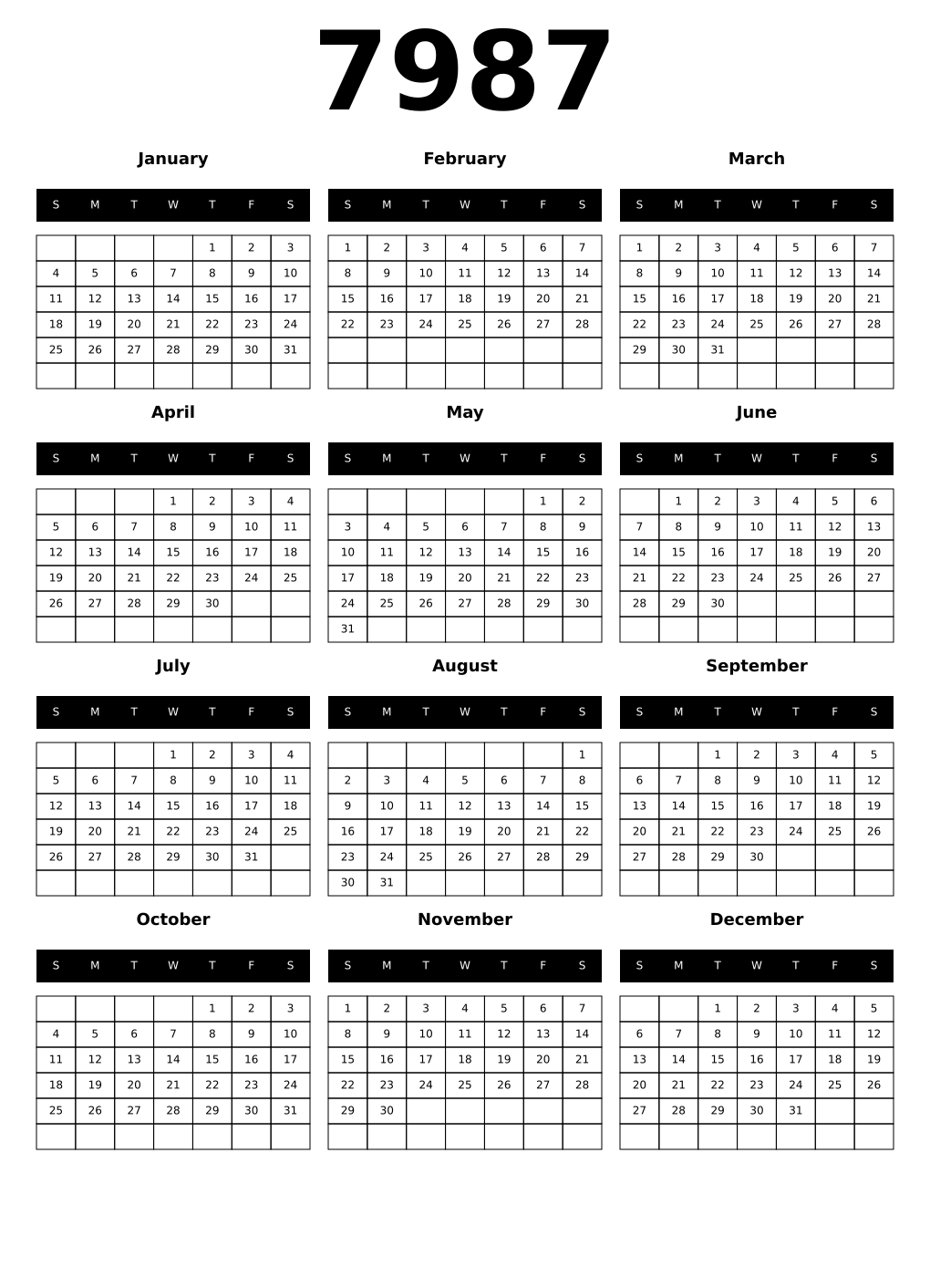 Printable 7987 Calendars