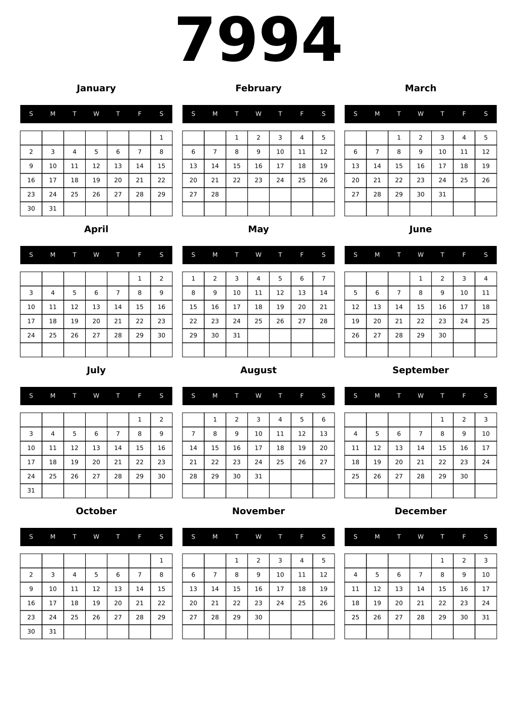 Printable 7994 Calendars