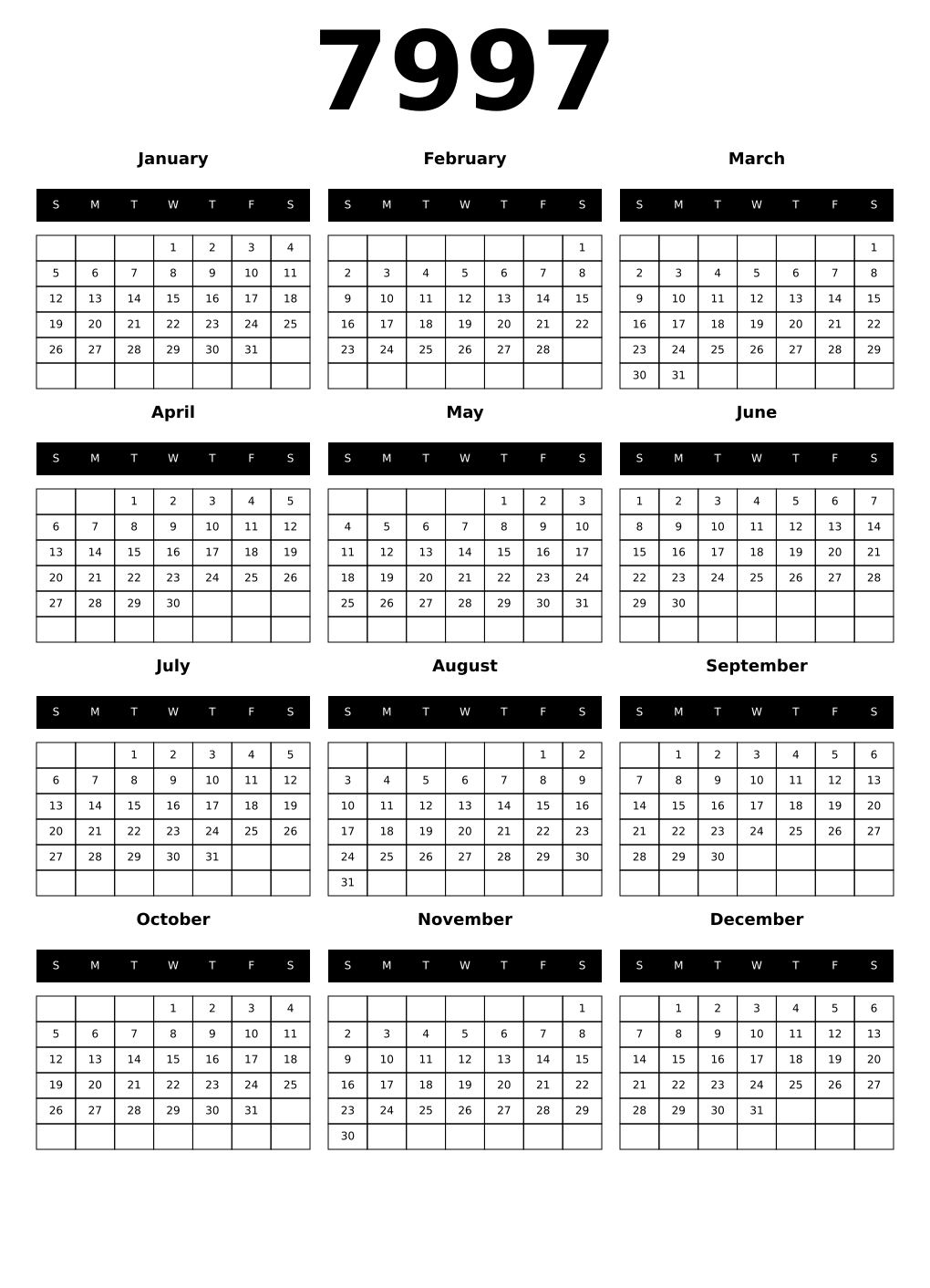 Printable 7997 Calendars
