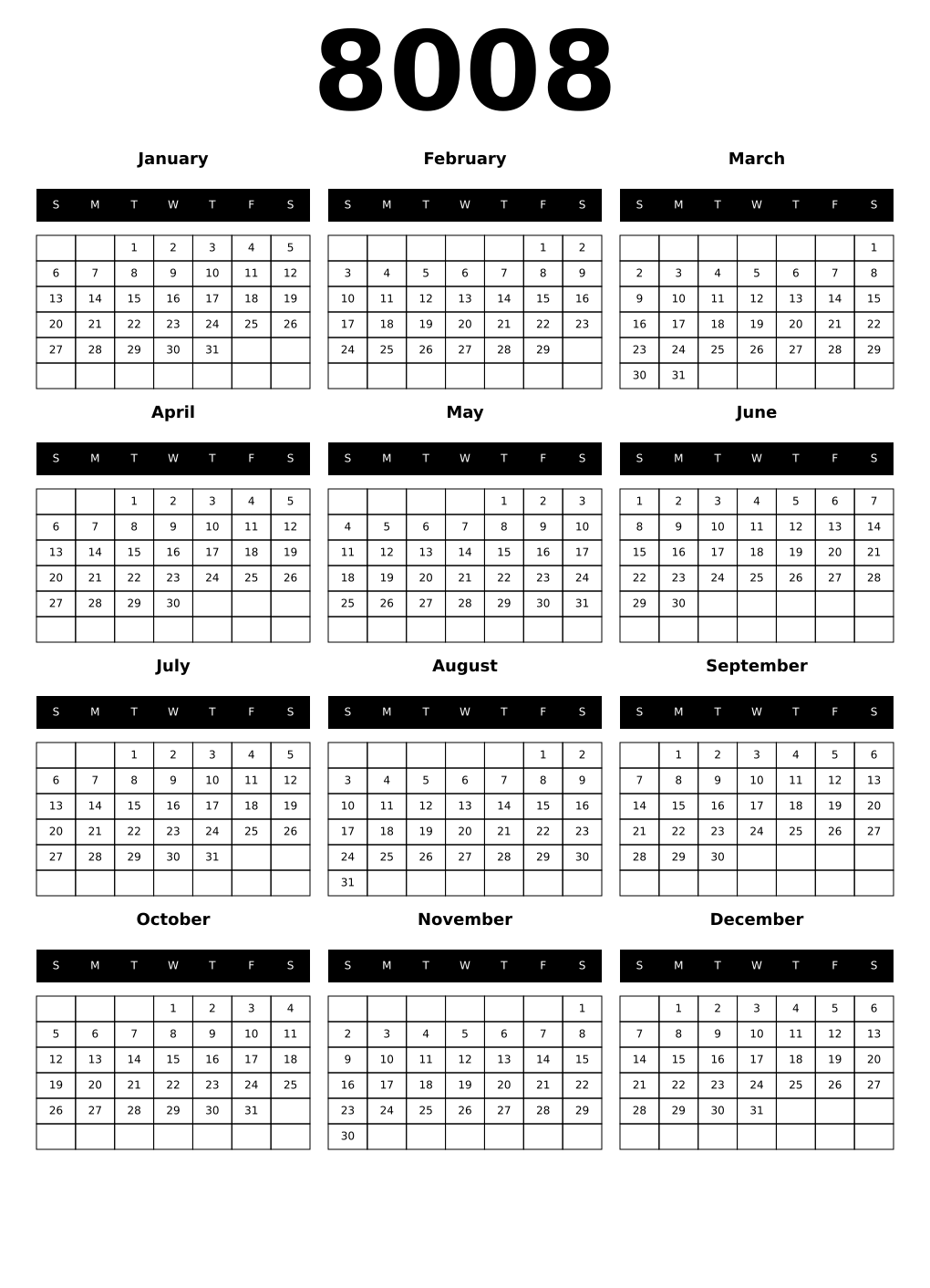 Printable 8008 Calendars