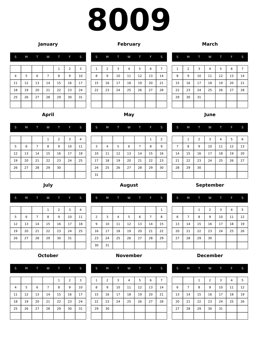 Printable 8009 Calendars