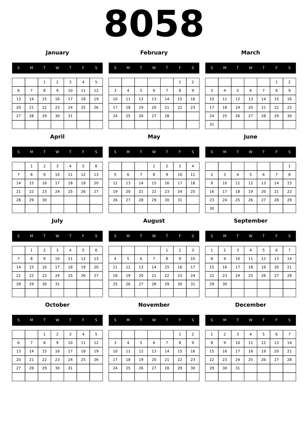 Printable 8058 Calendars