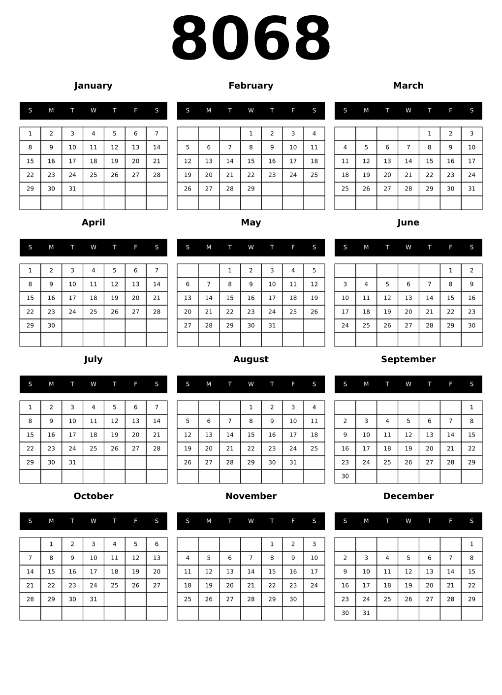 Printable 8068 Calendars