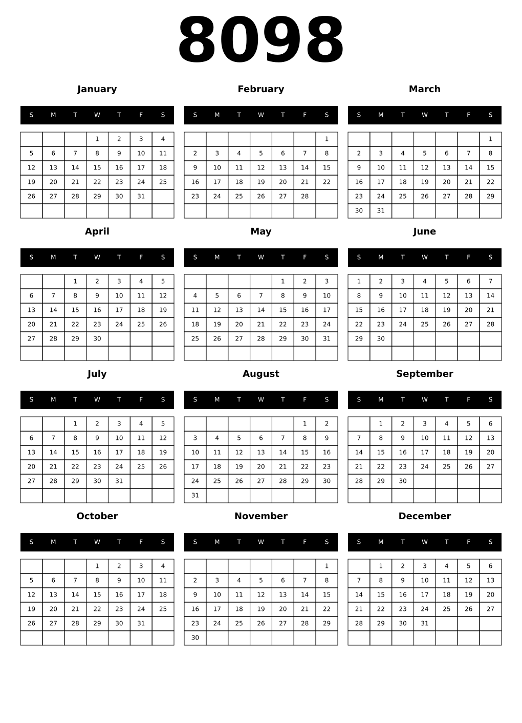 Printable 8098 Calendars