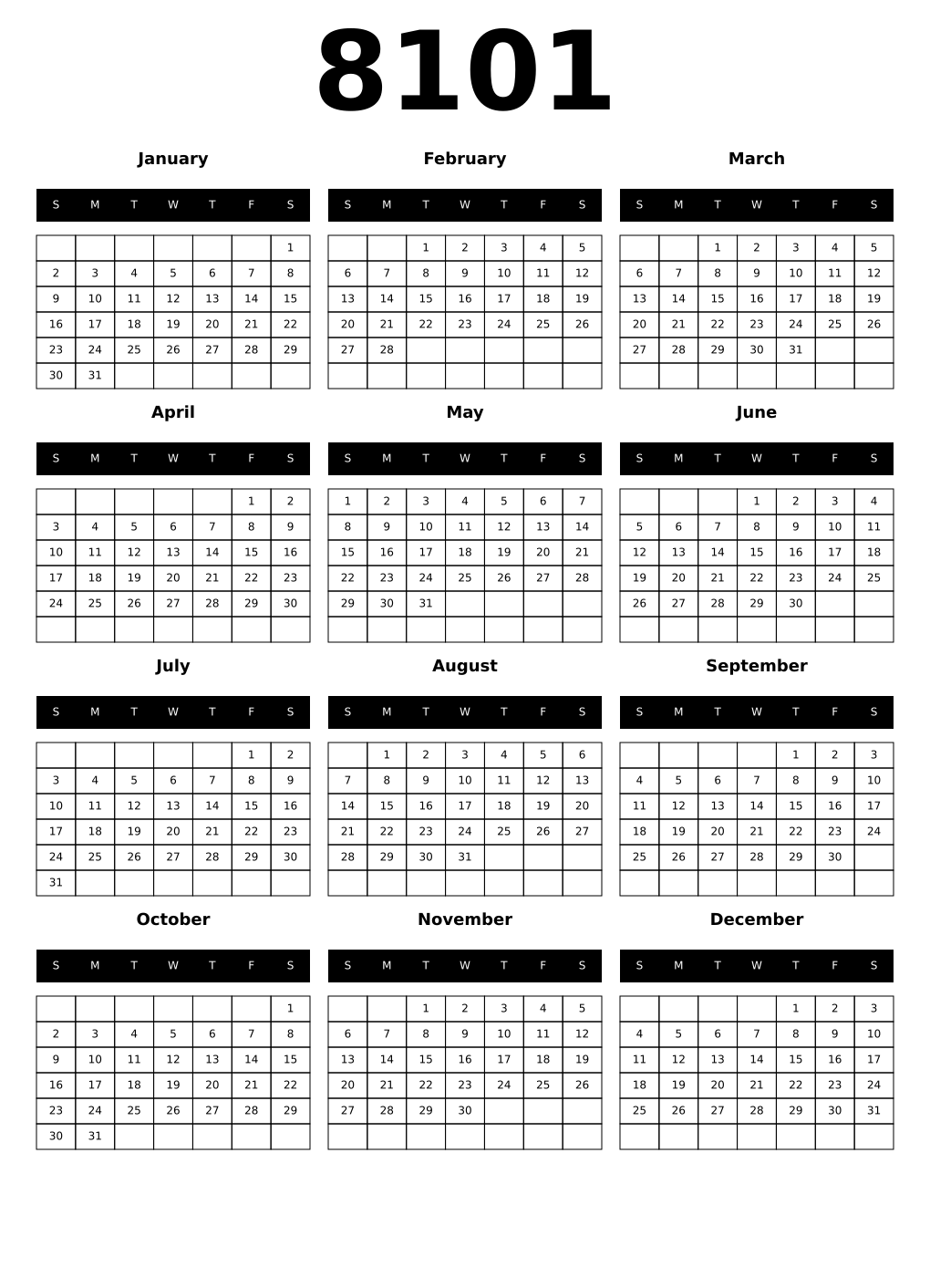 Printable 8101 Calendars
