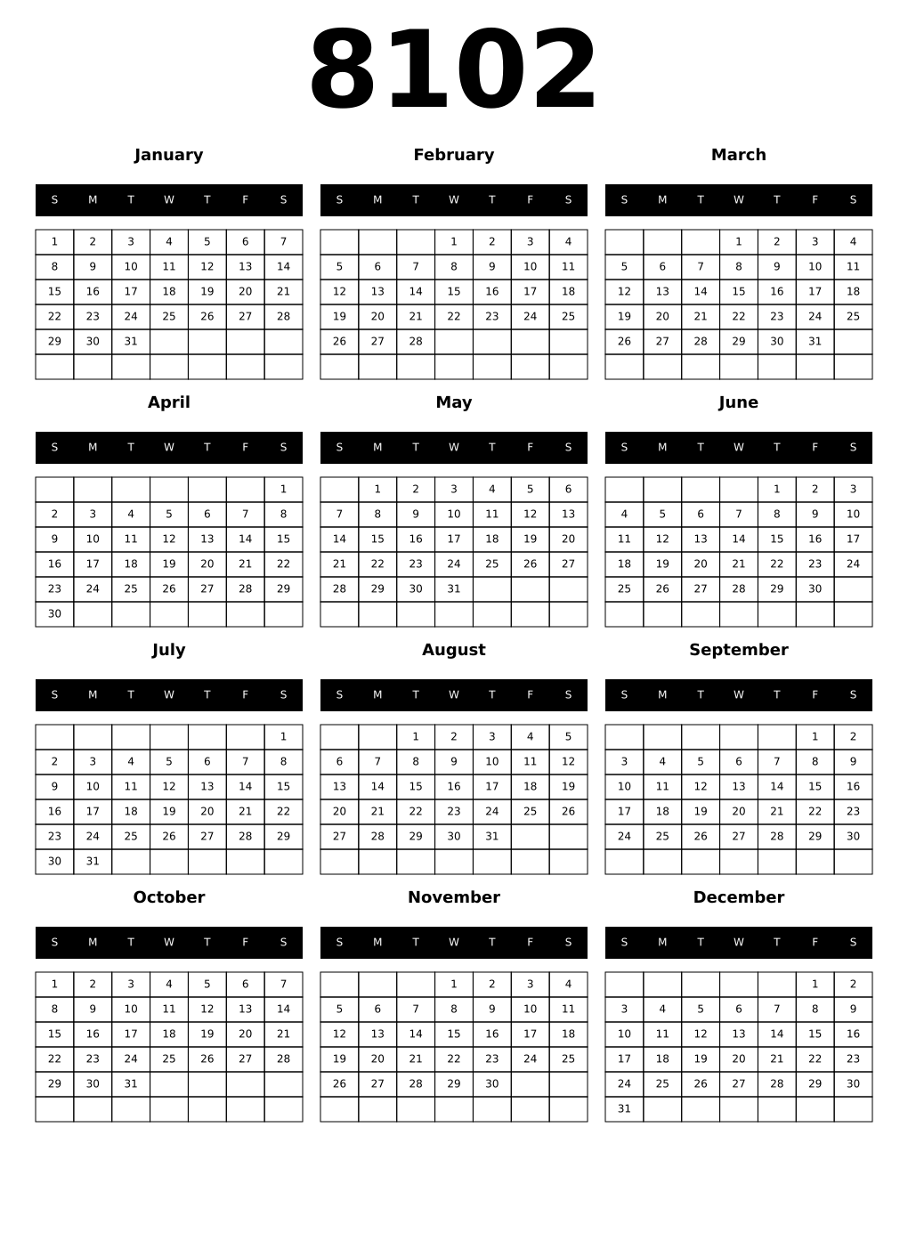 Printable 8102 Calendars