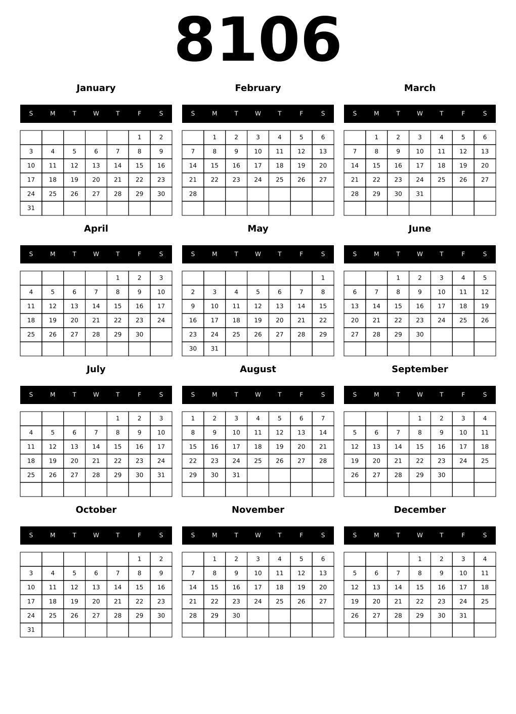 Printable 8106 Calendars