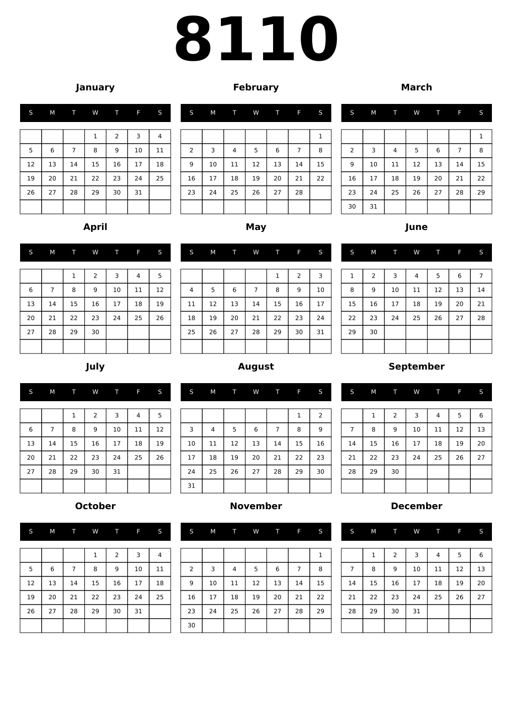 Printable 8110 Calendars