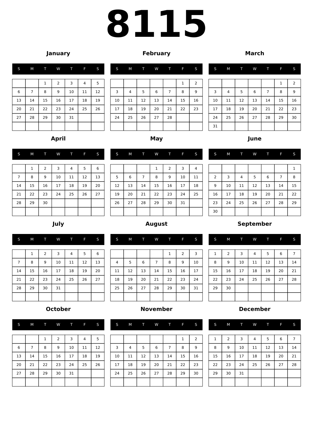 Printable 8115 Calendars