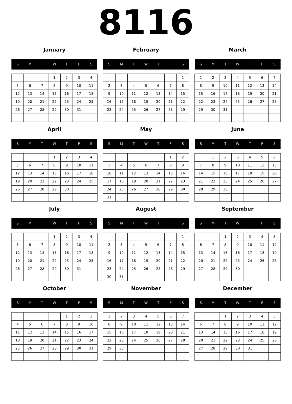 Printable 8116 Calendars
