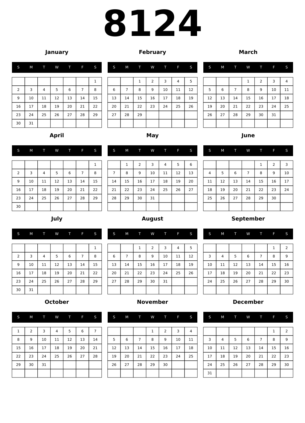Printable 8124 Calendars
