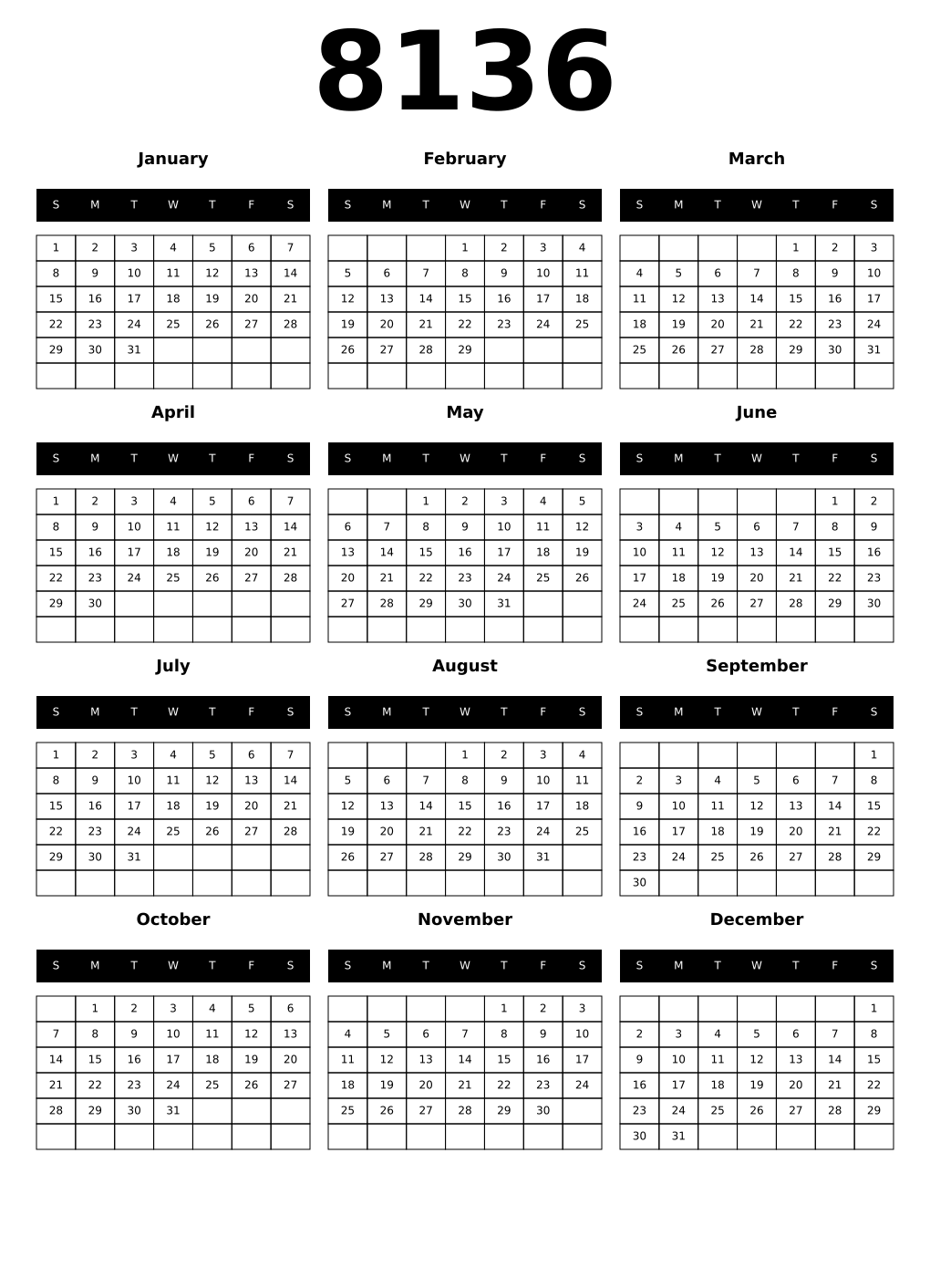 Printable 8136 Calendars